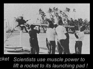 Our scientists using muscle power to lift a rocket