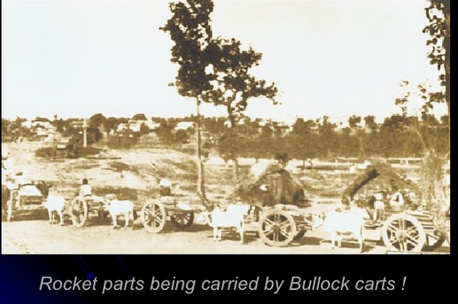 Rocket parts carried by Bullock carts