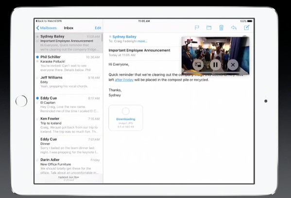 iOS 9 multitasking video context